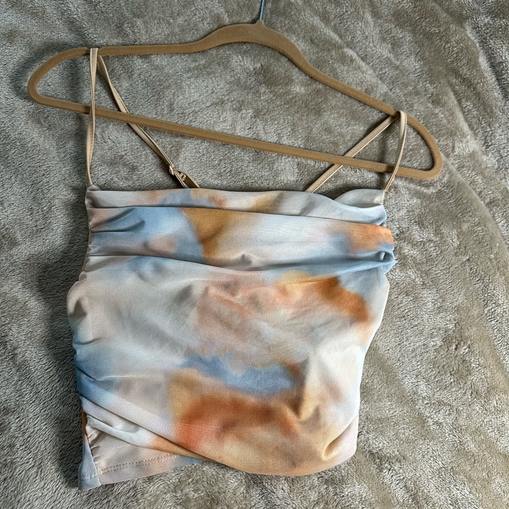 SHEIN Orange and White Ruched Camisole Top